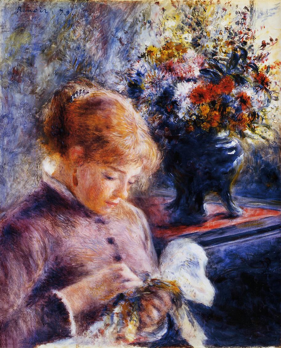 Young woman sewing 1879